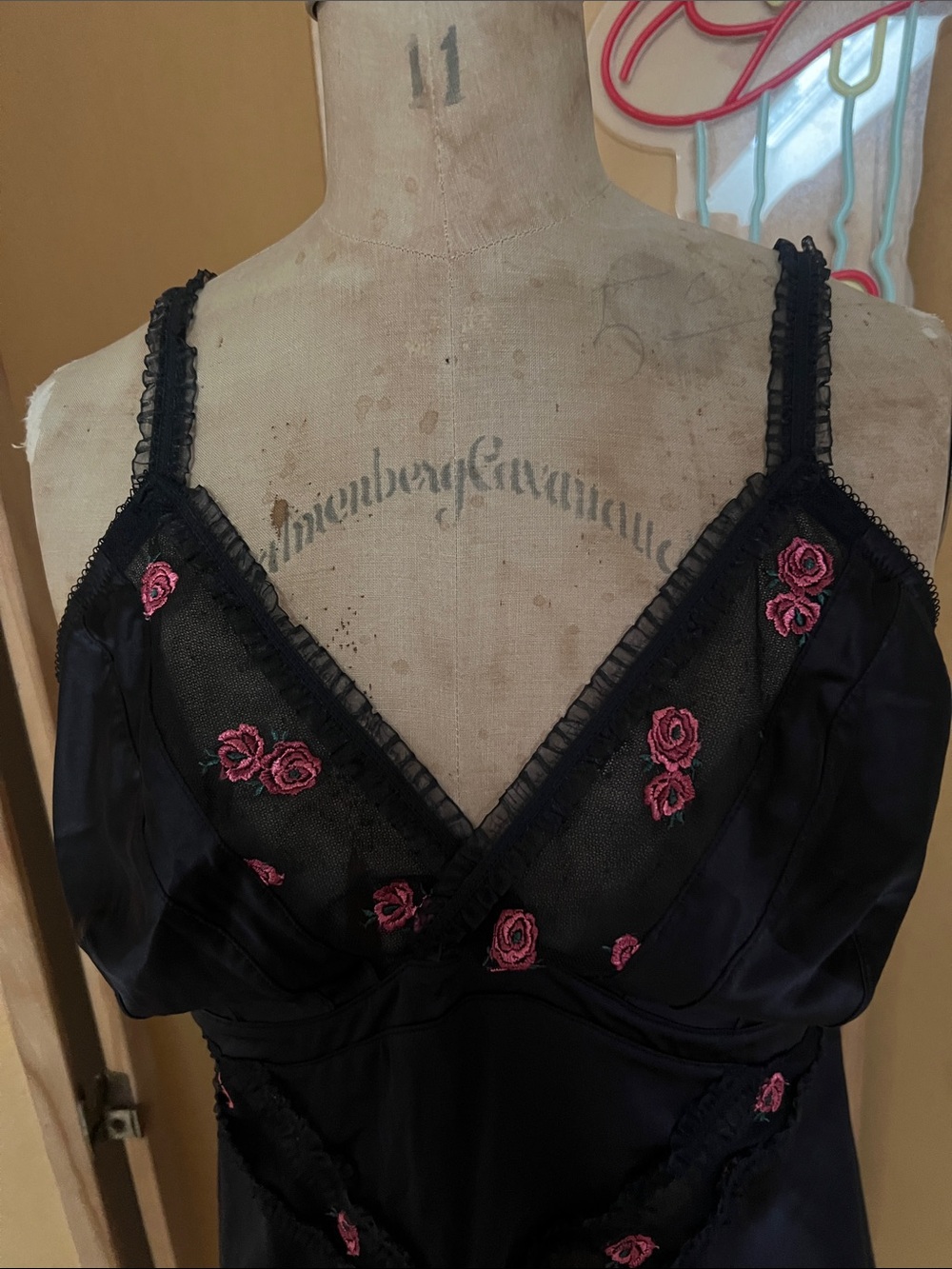 City Chic Black Chemise with Pink Rose Accents - Picture 3 of 5